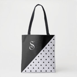 Chic Monogram svart vit polka - punktgeometri Tygkasse
