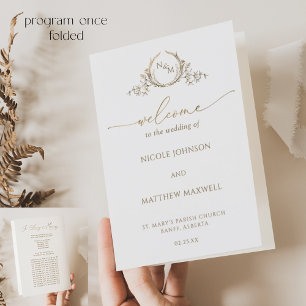 Chic Monogram Vita Guld Bröllop-programmet som kan