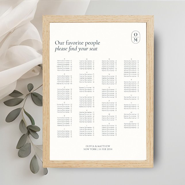 Chic Monogram Wedding Alphabet Seating  Poster (Skapare uppladdad)