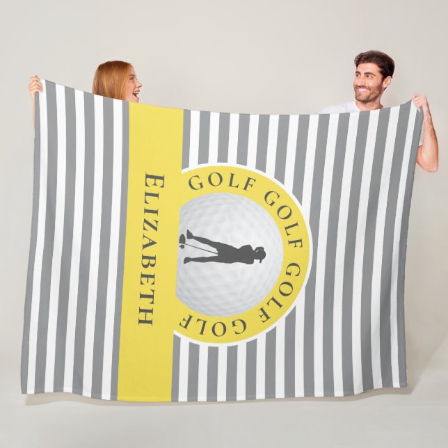 Chic Monogrammad Golfer Grått Rand för hennes skul Fleecefilt (På plats)