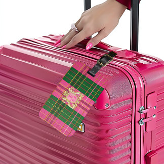 Chic Monogrammad Rosa and Grönt Play Luggage Tagg Bagagebricka