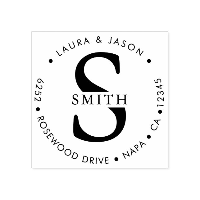 Chic Monogrammad Round Returadress Stämpel (Tryck)