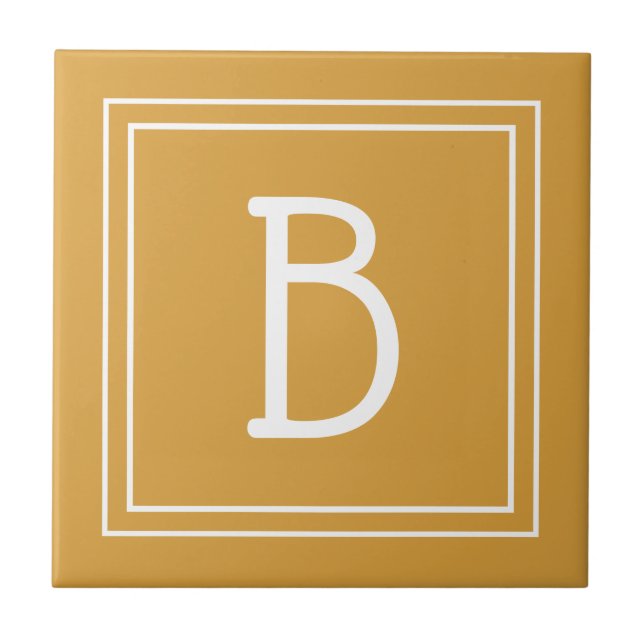 Chic Monogrammed Golden Gult & White Initial Kakelplatta (Framsidan)