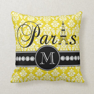 Chic Monogrammed gula damastast Paris Kudde