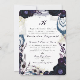 Chic Monogrammed Lila Blommigt Winter Wedding Inbjudningar