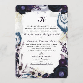 Chic Monogrammed Lila Blommigt Winter Wedding Inbjudningar
