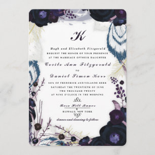 Chic Monogrammed Lila Blommigt Winter Wedding Inbjudningar