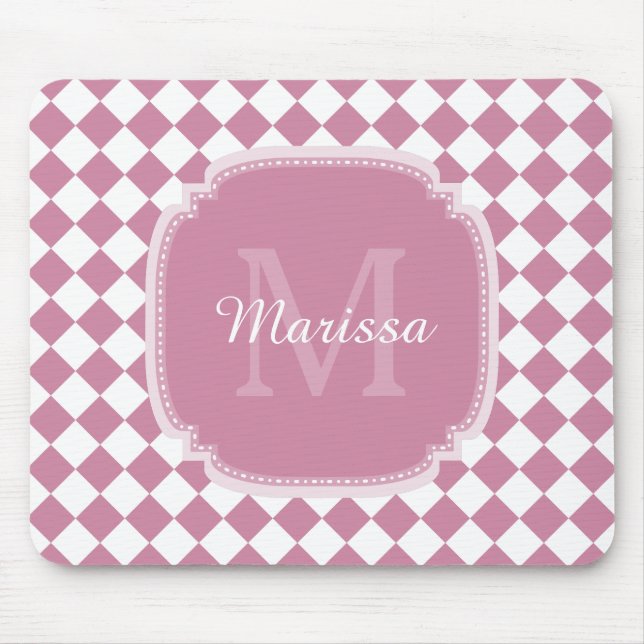Chic Monogrammed Namn Ro Rosa Kontrollerad Musmatta (Framsidan)