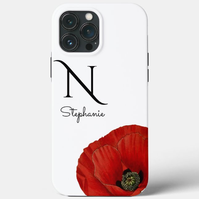 Chic Monogrammed Red Poppy on White Fodral-Mate (Baksida)