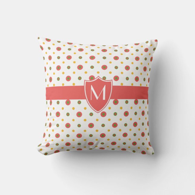 Chic Monogrammed Red White Polkas Dekorativ kudde (Framsida)