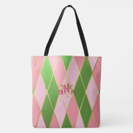 Chic Monogrammed Rosa och Grönt Argyle Tygkasse