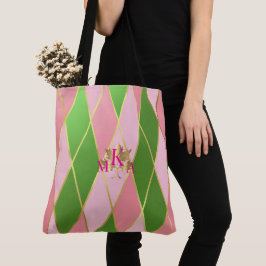 Chic Monogrammed Rosa och Grönt Argyle Tygkasse