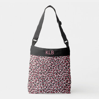 Chic Monogrammed Rosa och svart leopard Skriv ut Axelväska