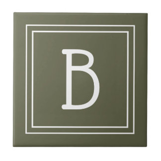 Chic Monogrammed Rustic Grönt & White Initial Kakelplatta