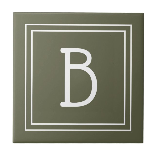 Chic Monogrammed Rustic Grönt & White Initial Kakelplatta (Framsidan)