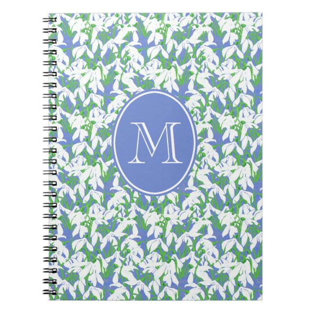 Chic Monogrammed Snowdroppe Mönster på pulverblått Anteckningsbok (Framsidan)