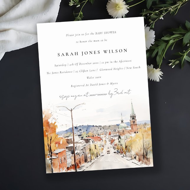Chic Montpelier City Scape Vermont Baby Shower Inbjudningar (Skapare uppladdad)