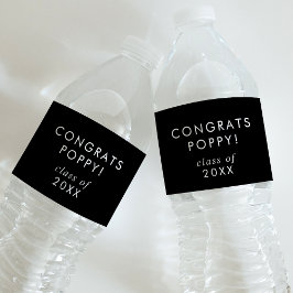Chic Mörk Black Gratulerar Grad Namn Studenten Vattenflaska Etikett