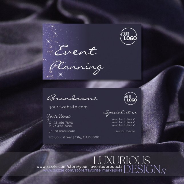 Chic Mörk blått mousserande Glitter Stars med Logo Visitkort (Skapare uppladdad)