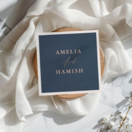 Chic Mörk blått och Ro Guld Foliage Bröllop Pappersservett