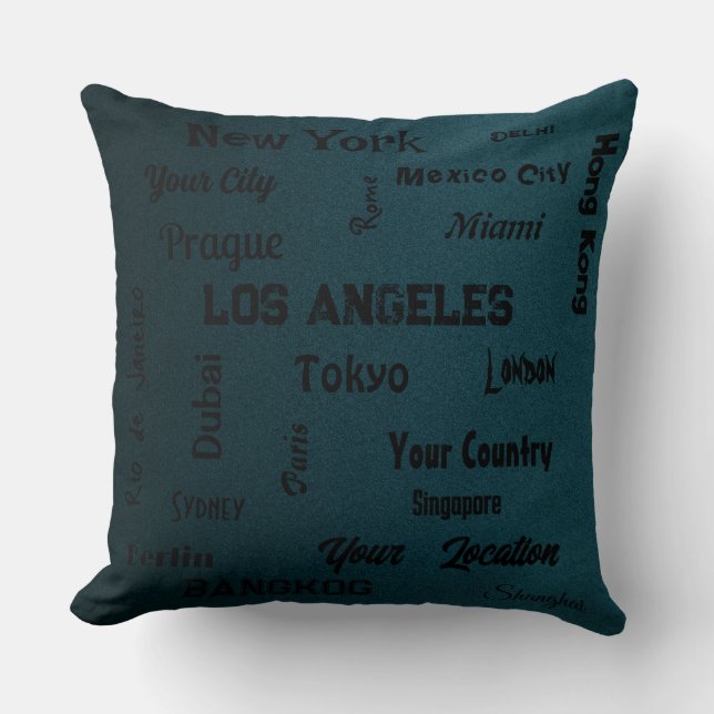 chic mörk blått storstäder i världen kudde (Framsida)