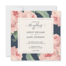 Chic Mörk blått Vintagen Rosa ros Blommigt Bröllop