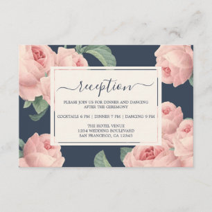 Chic Mörk blått Vintagen Rosa ros Blommigt Bröllop Tilläggskort