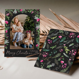 Chic Mörk Grått & Bright Rosa Greenery Arch 1 Phot Julkort