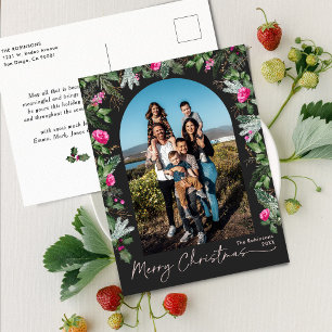 Chic Mörk Grått Rosa Greenery Arch God jul Vykort