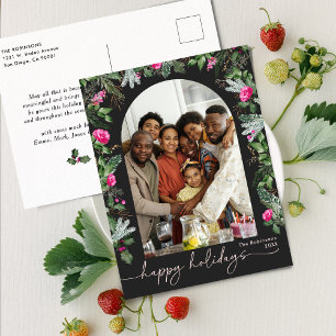 Chic Mörk Grått Rosa Greenery Arch Photo Helgdag Vykort
