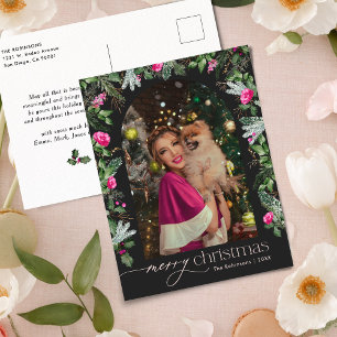 Chic Mörk Grått Rosa Greenery Arch Photo jul Vykort