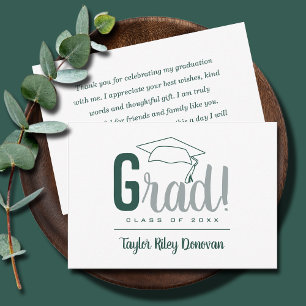 Chic Mörk grönt och Grått Grad Cap Studenten Anteckningskort