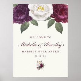 Chic Mörk Lila Bröllop Sign Poster
