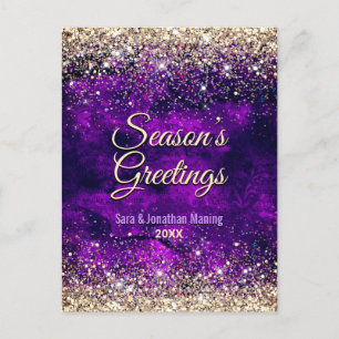 Chic mörk lila guld glitter jul nästa år vykort