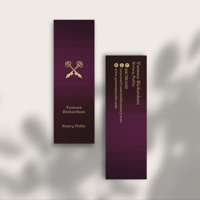 Chic Mörk Lila & Guld Notary Nyckel Luxury Mini Visitkort (Skapare uppladdad)
