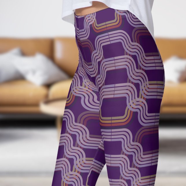 Chic Mörk Lila Kurvor Mönster Leggings (Dark Purple under Curves Leggings)