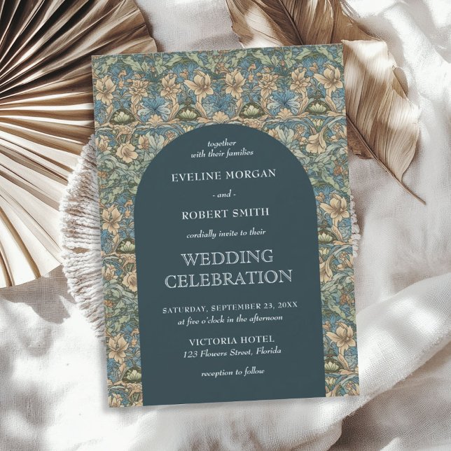 Chic mörk pastel grönt elfenben blommigt Art nouve Inbjudningar (Chic dark pastel green ivory floral Art Nouveau Invitation)