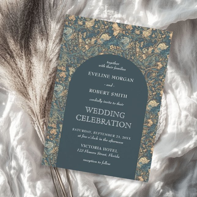 Chic mörk pastel grönt elfenben blommigt Art nouve Inbjudningar (Chic dark pastel green ivory floral Art Nouveau Invitation)