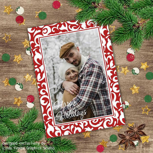 Chic Mörk Red White Damask Blommigt Art Mönster Kort (Skapare uppladdad)