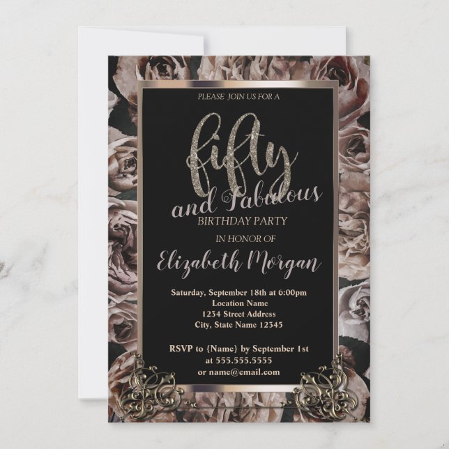 Chic Mörk Ro Ram 50:e Födelsedagsfesten Inbjudningar (Framsida)