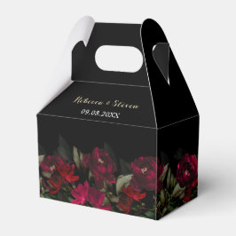 Chic mörk röd grönt gotisk blommigt moody bröllop presentaskar