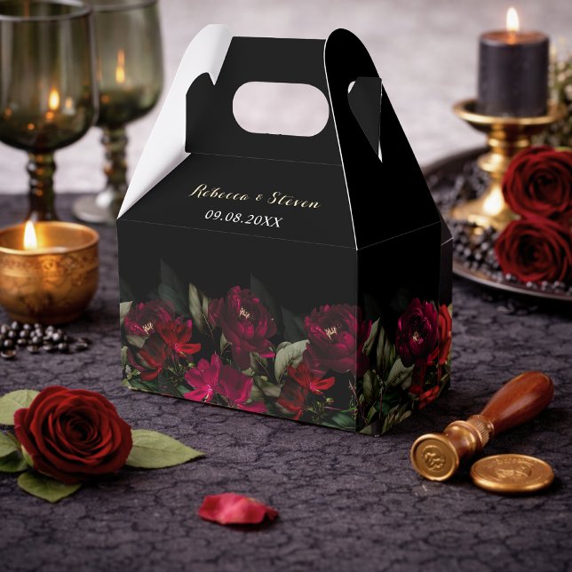 Chic mörk röd grönt gotisk blommigt moody bröllop presentaskar (Skapare uppladdad)