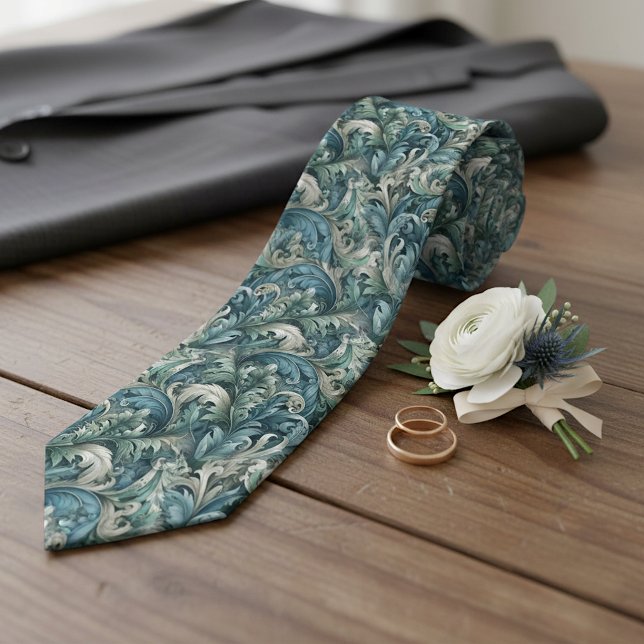 Chic mörk teal blå grön grå paisley konst slips (Skapare uppladdad)