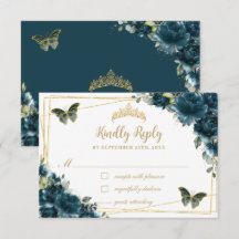 Chic Mörk Teal Blommigt Guld Butterflies Quinceañe