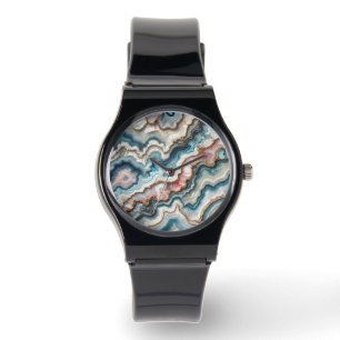 Chic Mörk Teal Blue  Rosa Guld Marble Mönster Armbandsur