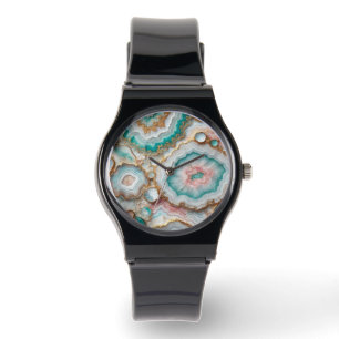 Chic Mörk Teal Blue  Rosa Guld Marble Mönster Armbandsur