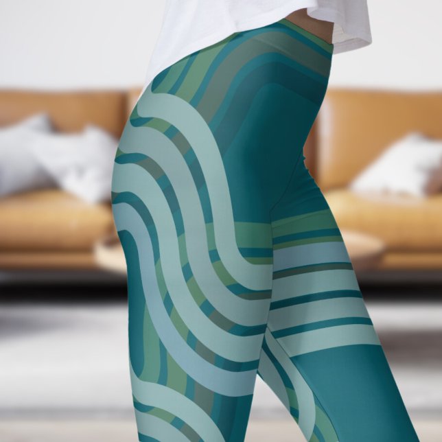 Chic Mörk Teal Grönt Kurvor Mönster Leggings (Dark Teal under Curves Leggings)