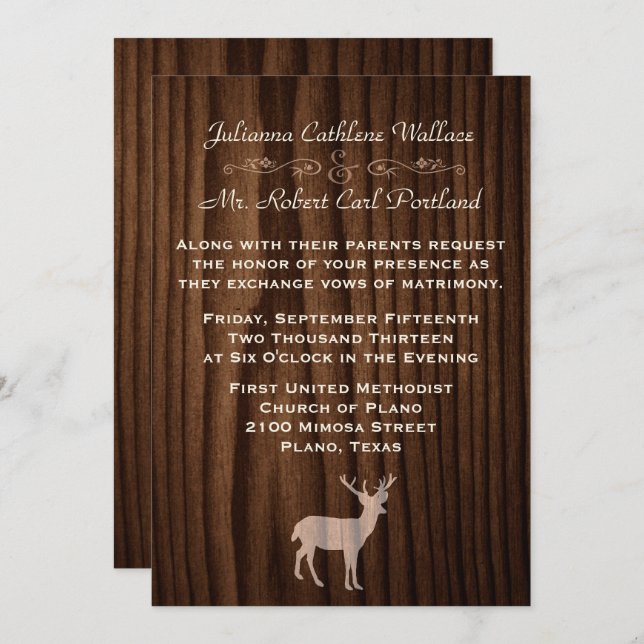 Chic Mörk Wood Hjort Vilda djur bröllopsinbjudan Inbjudningar (Fram/baksida)