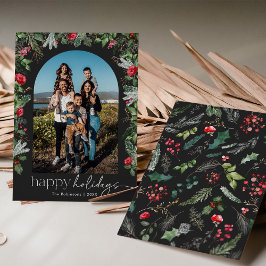 Chic Mörkgrå Botanisk Blommig Båge 1 Foto Julkort