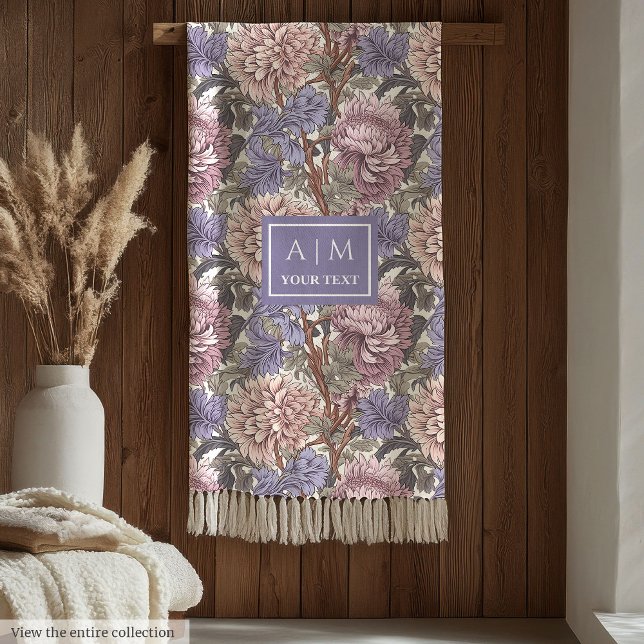 Chic Morris inspirerade blommigten för lila av pas Fleecefilt (Chic Morris inspired pastel pink purple floral Fleece Blanket)